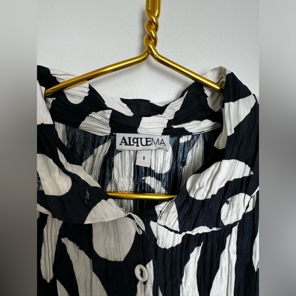 AlQuema Smash Nehru Collar Coat Dress Navy with White Ink Droplet - Picture 8 of 11